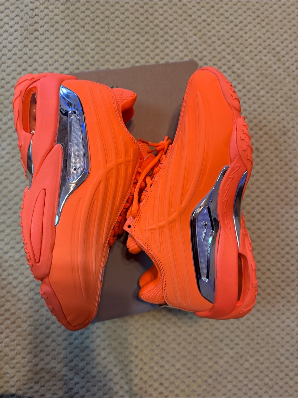 Neon Orange Sneakers with Silver Accents